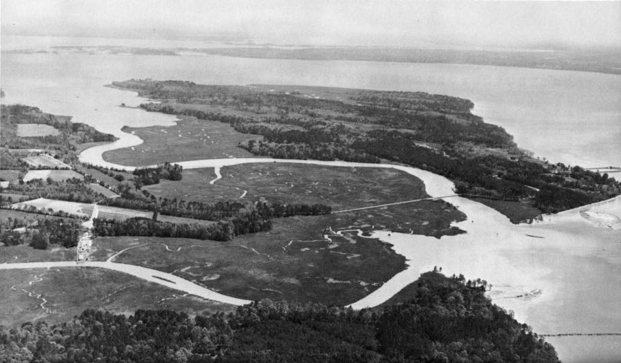 [Illustration: Jamestown Island, Virginia. On this small island—half forest and half marsh—was planted the English colony of which Raleigh and Gilbert dreamed.]