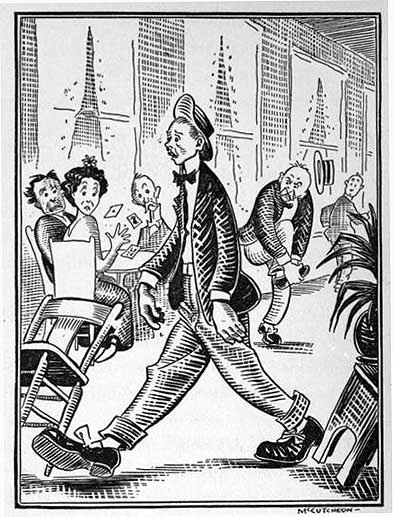 Every time he sauntered carelessly across the porch, he
gave a correct Imitation of a troop of Cavalry going over a Wooden Bridge