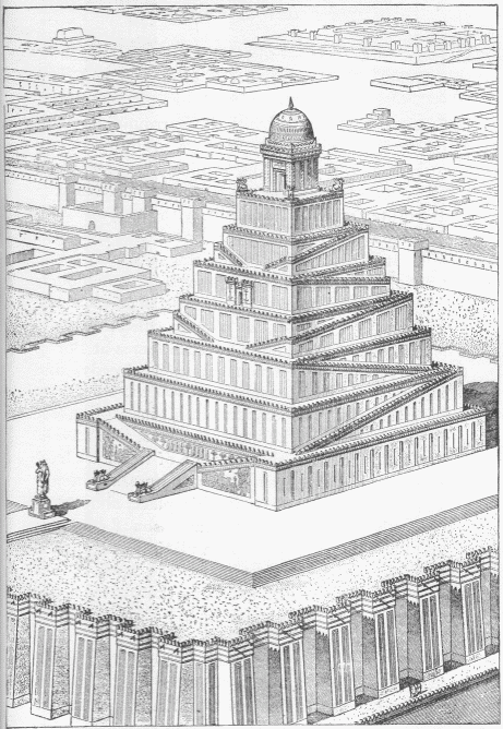 70.—"ZIGGURAT" RESTORED. ACCORDING TO PROBABILITIES.
(Perrot and Chipiez.)