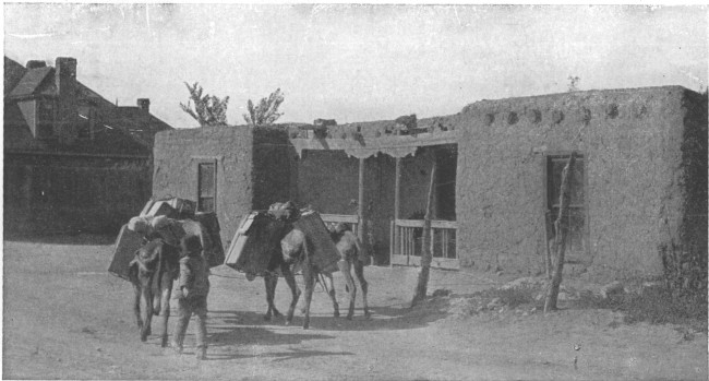 There are streets in Santa Fe where one may see box-like
adobe houses beside dwellings of modern architecture