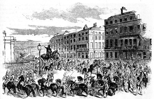 From the "Illustrated London News." THE GRAND PROCESSION
OF THE STATUE—TURNING FROM PARK LANE.