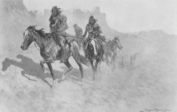 Westward pressed the little troop of pioneers, across the sun-baked lava beds of southwestern Utah. Copyright, 1906, by P.F. Collier & Son.