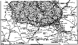 MAP OF THE BATTLE OF PICARDY. THE CHAIN LINE ON THE EAST
SHOWS BATTLE FRONT MARCH 21, 1918. SHADED SPACE INDICATES GERMAN GAINS
UP TO APRIL 17. BROKEN LINE SHOWS NEW FRONT AT THAT DATE. INTERVENING
LINES INDICATE GERMAN POSITIONS MARCH 24 AND 26.