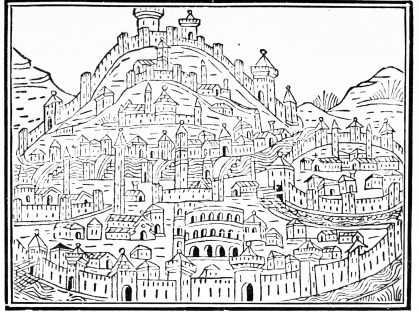 FROM AN ENGRAVING OF THE YEAR 1535 IN THE BIBLIOTECA
COMUNALE OF VERONA SHOWING THE OLD WALLS ROUND THE TOWN